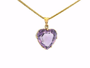 ANTIQUE AMETHYST HEART PENDANT 9ct YELLOW GOLD