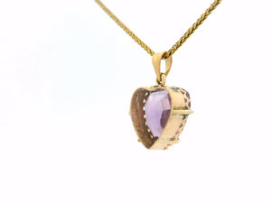 ANTIQUE AMETHYST HEART PENDANT 9ct YELLOW GOLD