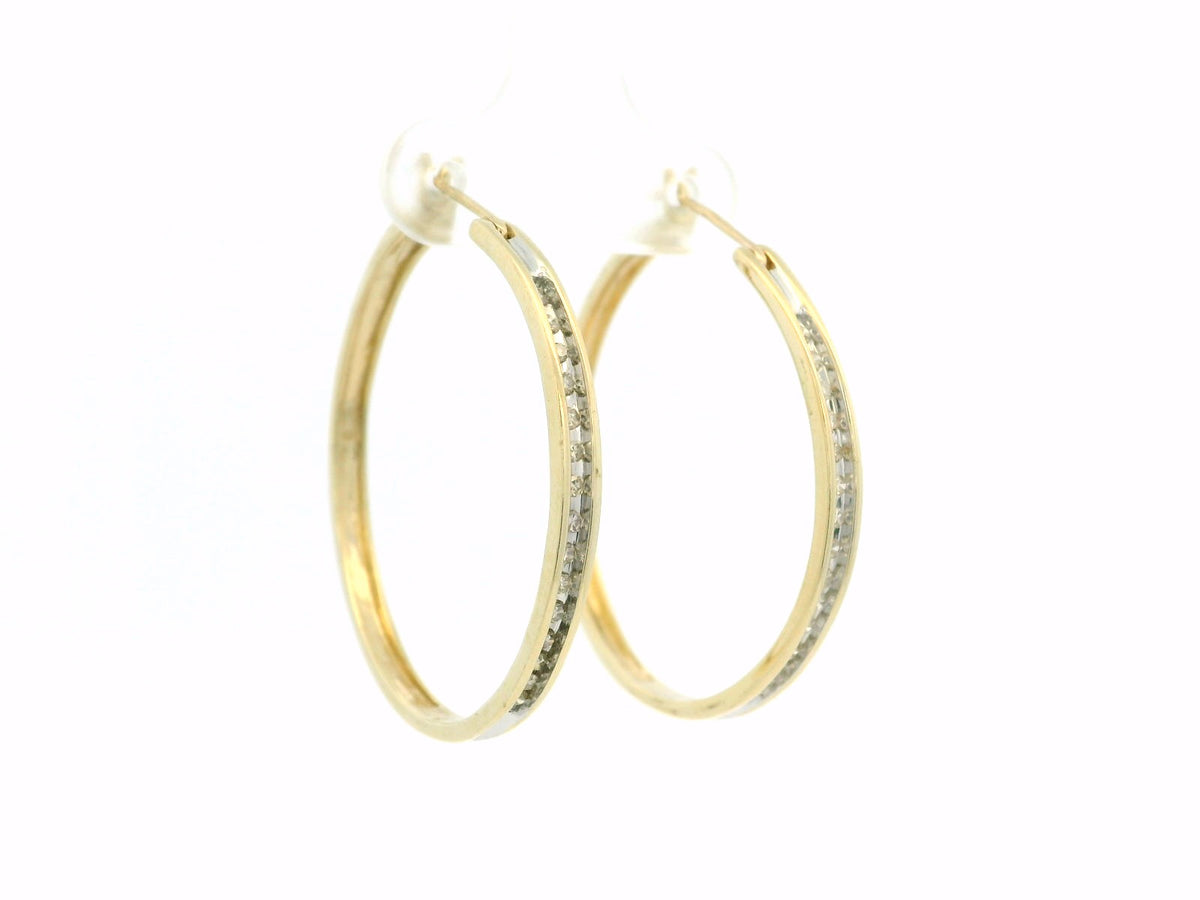 VINTAGE DIAMOND HOOPS 9ct YELLOW GOLD