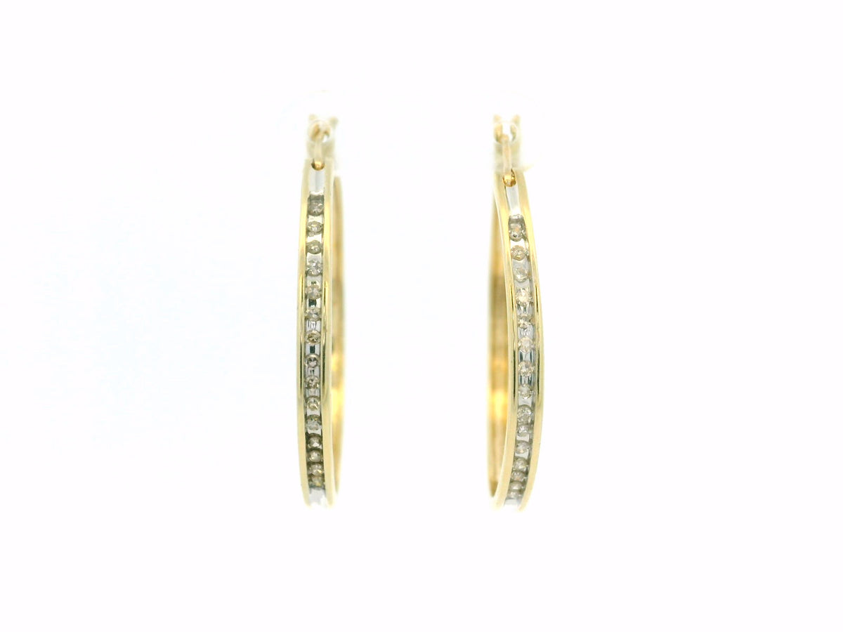 VINTAGE DIAMOND HOOPS 9ct YELLOW GOLD
