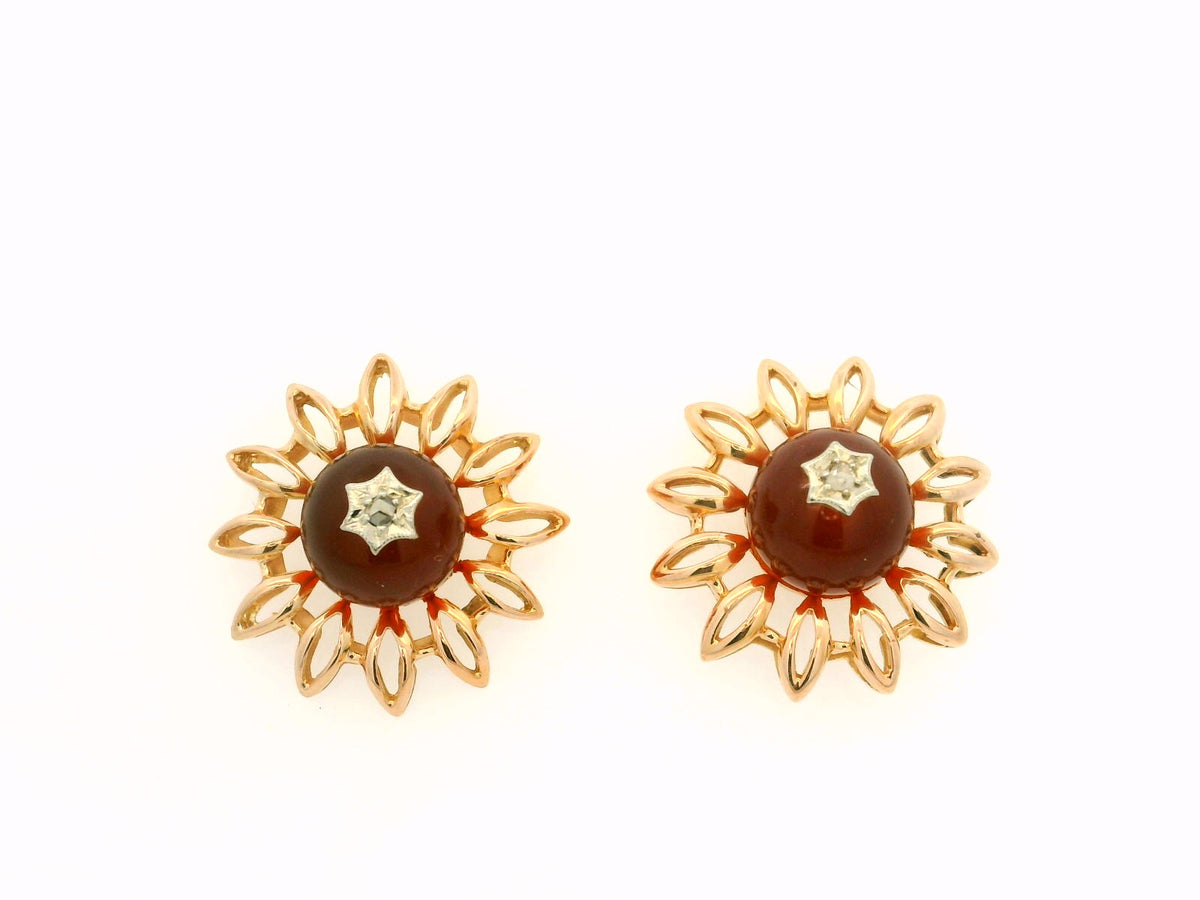 ANTIQUE EDWARDIAN CARNELIAN &amp; DIAMOND EARRINGS 18ct GOLD