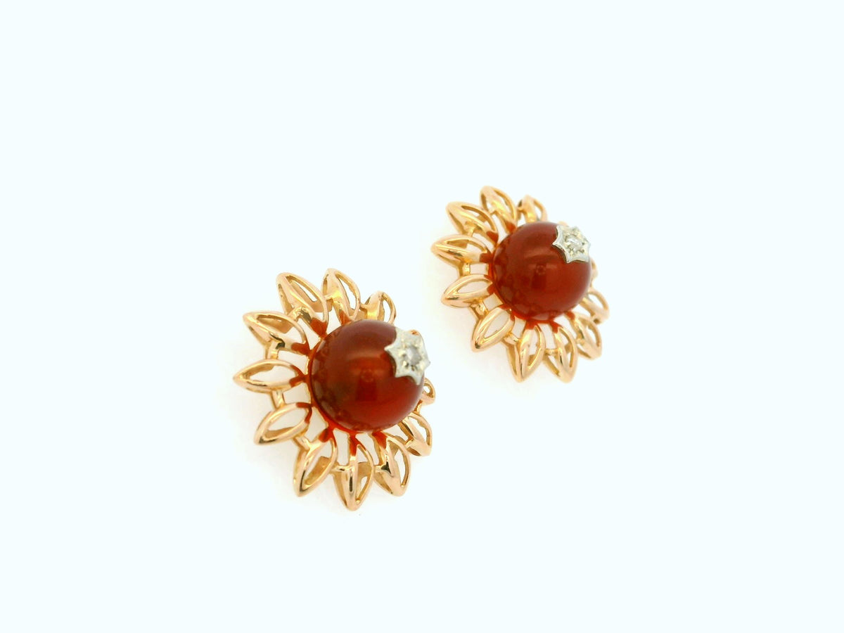 ANTIQUE EDWARDIAN CARNELIAN &amp; DIAMOND EARRINGS 18ct GOLD