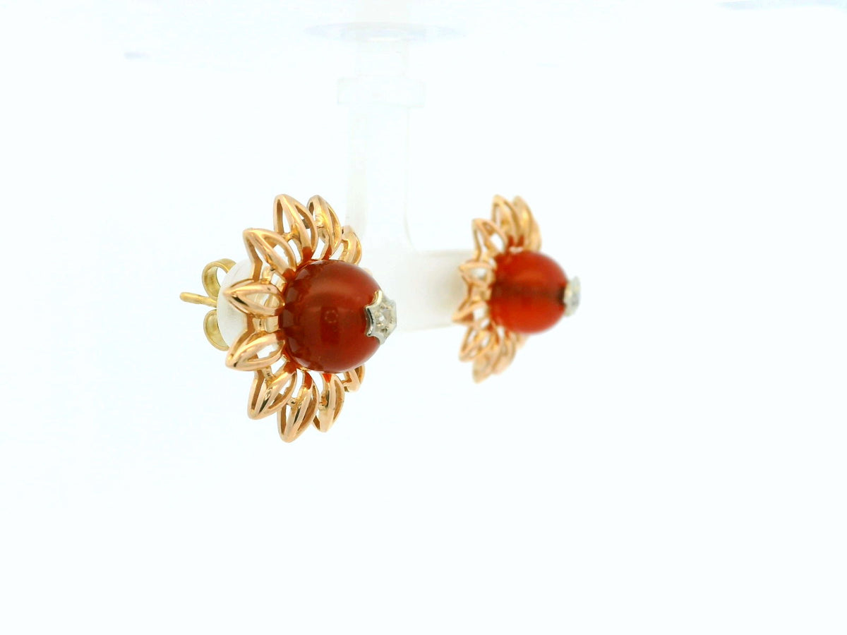 ANTIQUE EDWARDIAN CARNELIAN &amp; DIAMOND EARRINGS 18ct GOLD