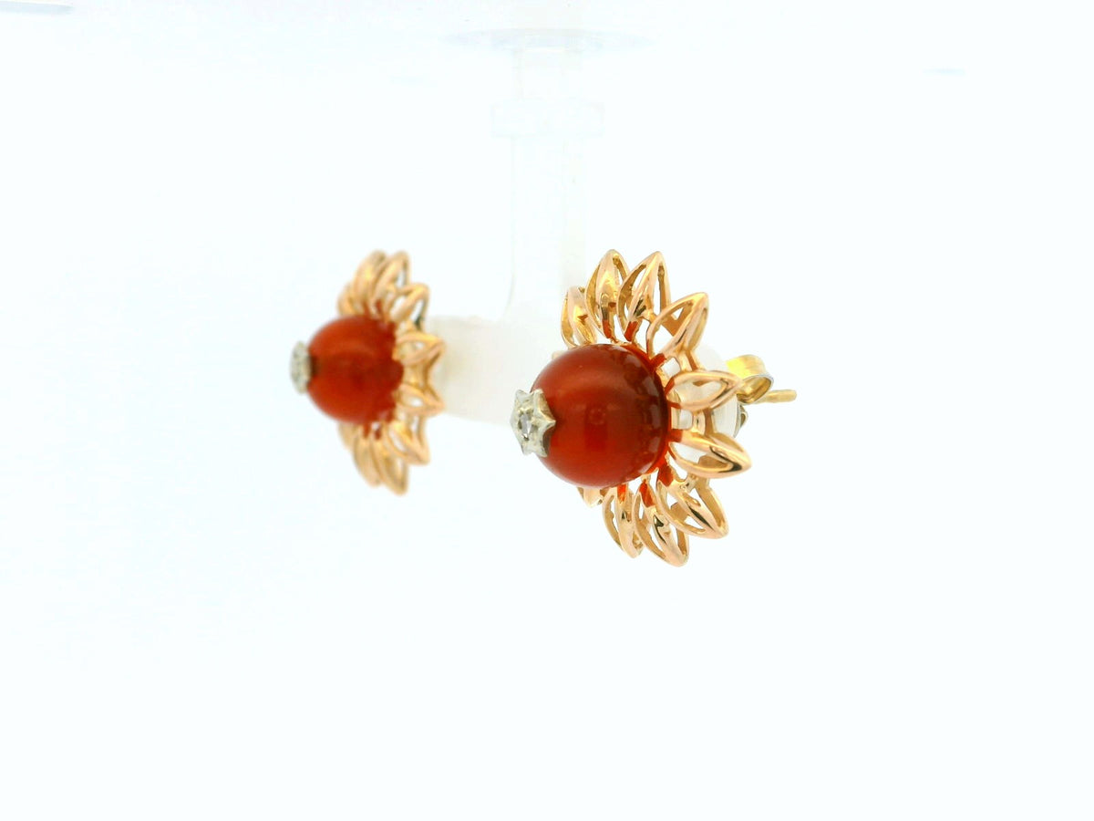 ANTIQUE EDWARDIAN CARNELIAN &amp; DIAMOND EARRINGS 18ct GOLD