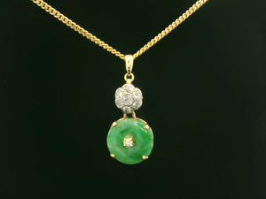 VINTAGE JADE & DAISY DIAMOND PENDANT 14 & 18ct GOLD