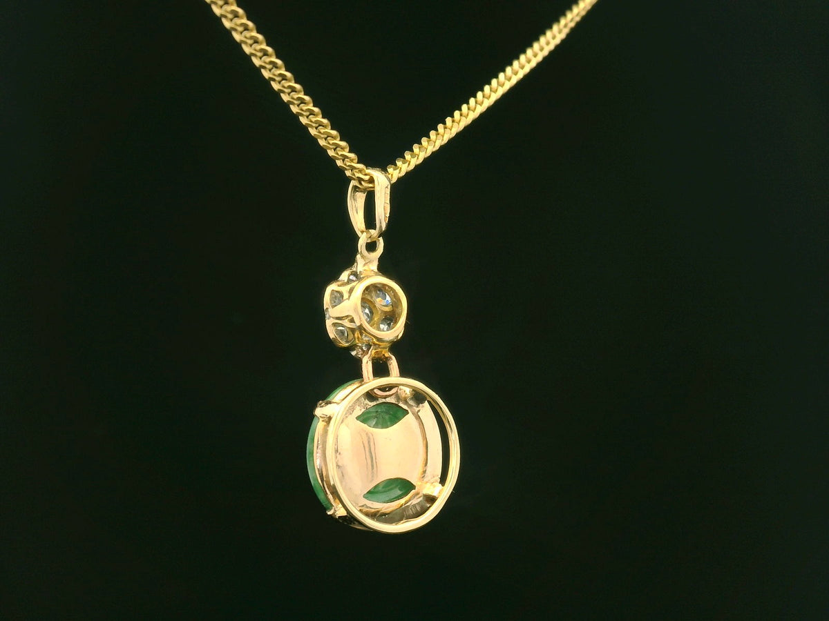 VINTAGE JADE & DAISY DIAMOND PENDANT 14 & 18ct GOLD