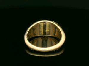 CUSTOM R&V PARTI SAHPPHIRE ENGRAVED SIGNET RING 9ct GOLD