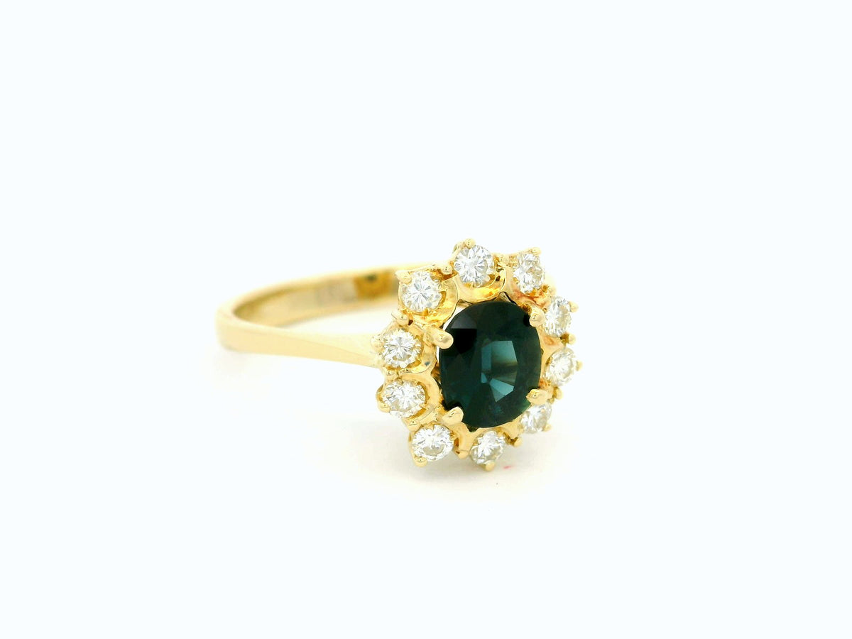 RETRO SAPPHIRE &amp; DIAMOND RING 18ct GOLD