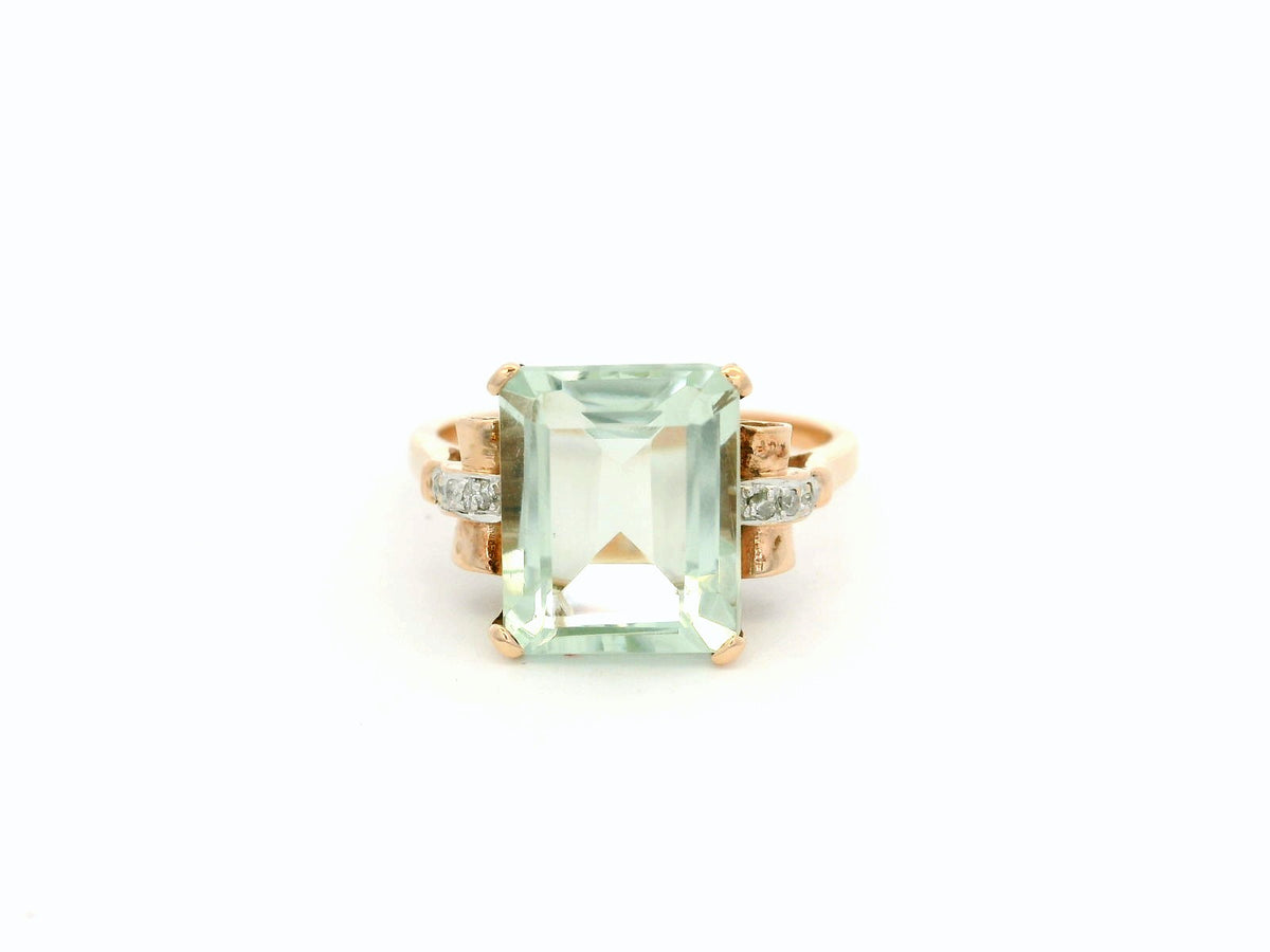 VINTAGE PRASIOLITE &amp; DIAMOND RING 9ct GOLD