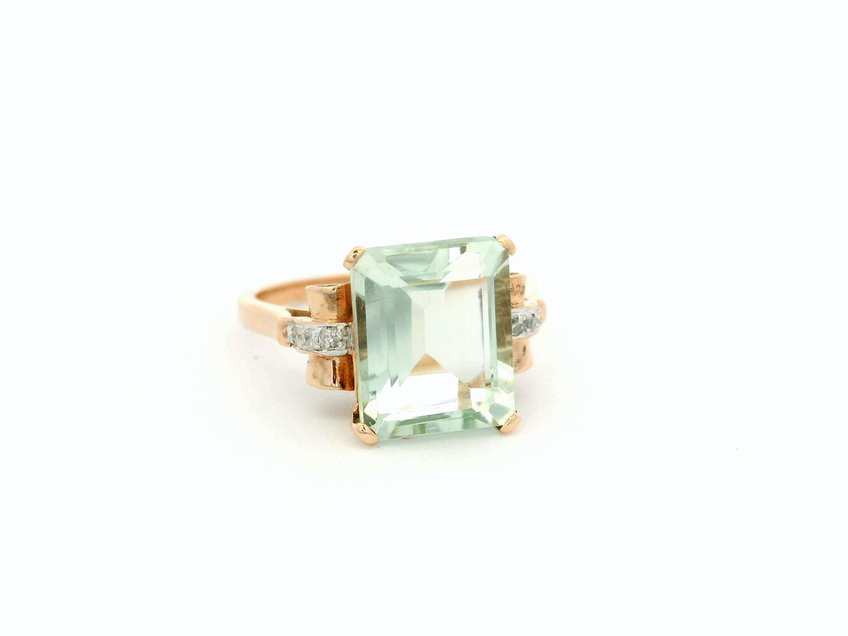 VINTAGE PRASIOLITE &amp; DIAMOND RING 9ct GOLD