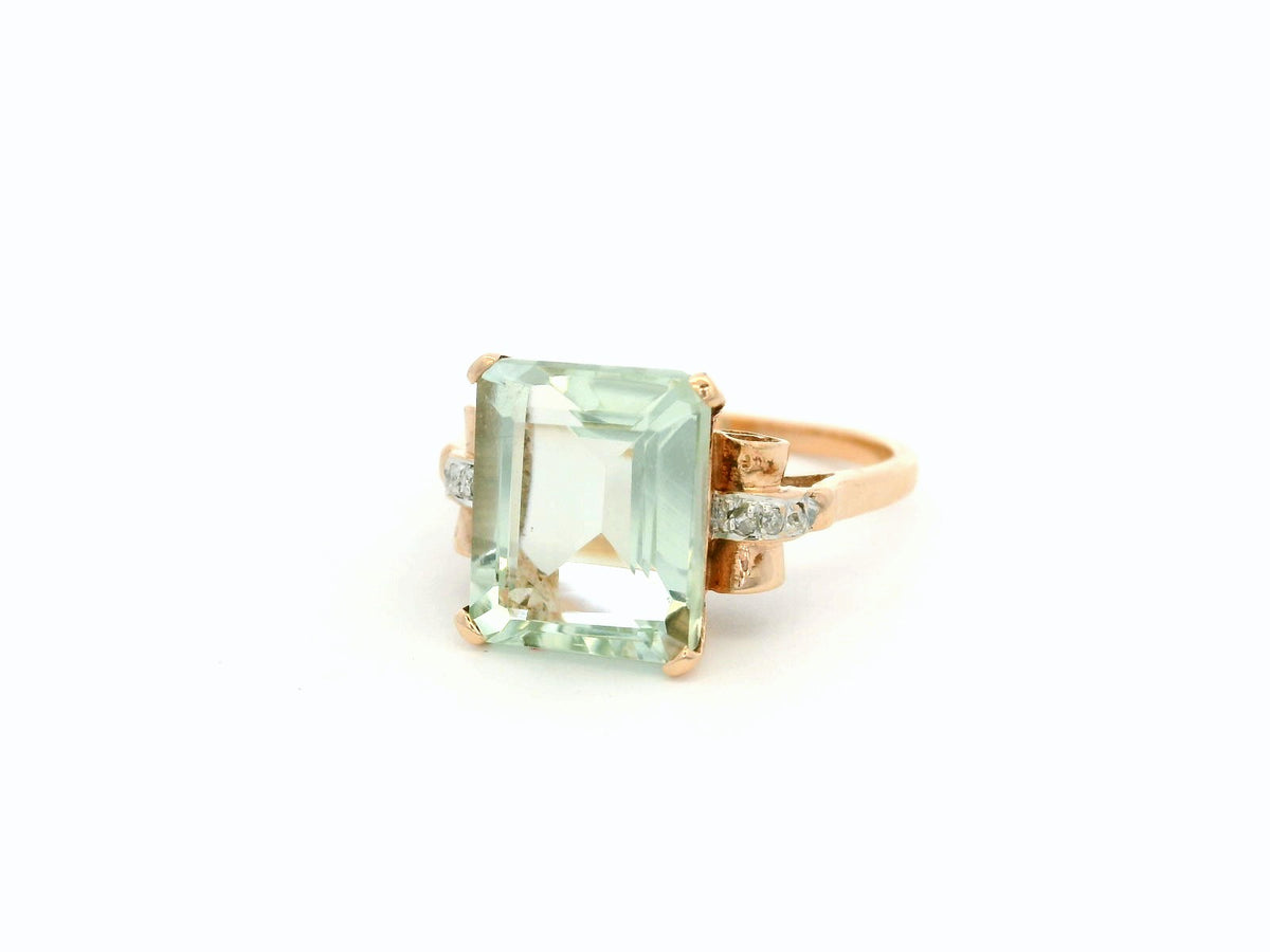 VINTAGE PRASIOLITE &amp; DIAMOND RING 9ct GOLD