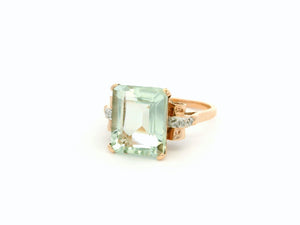 VINTAGE PRASIOLITE & DIAMOND RING 9ct GOLD