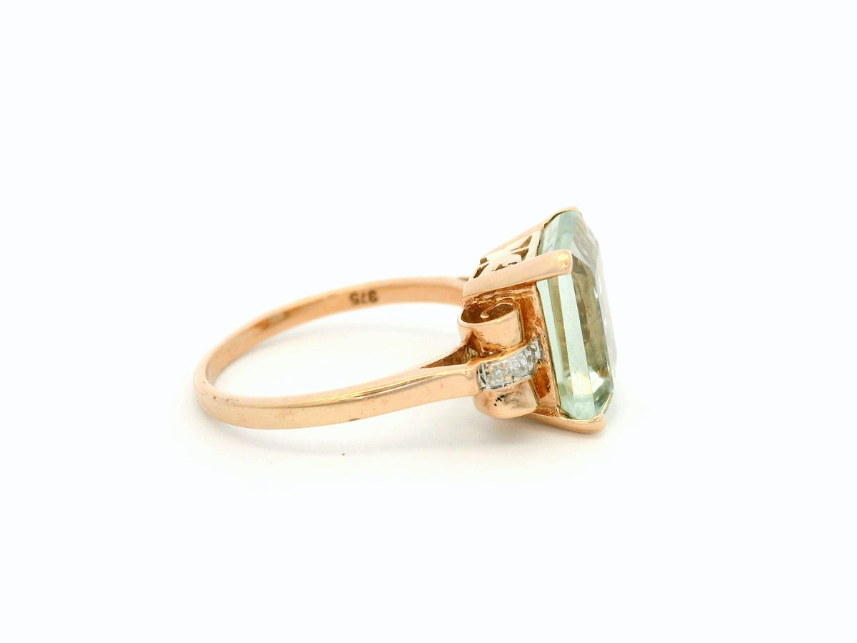 VINTAGE PRASIOLITE &amp; DIAMOND RING 9ct GOLD