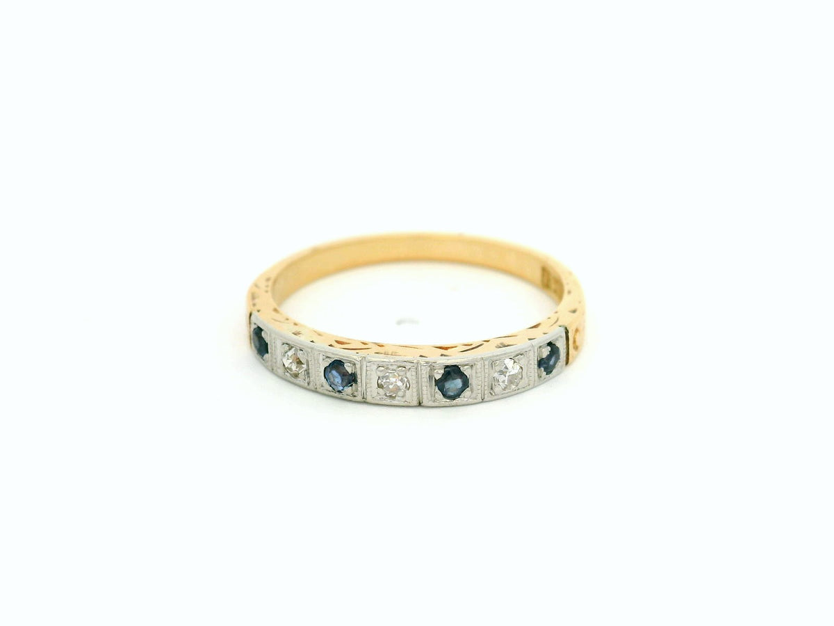 ANTIQUE ART DECO SAPPHIRE &amp; DIAMOND BAND 18ct GOLD