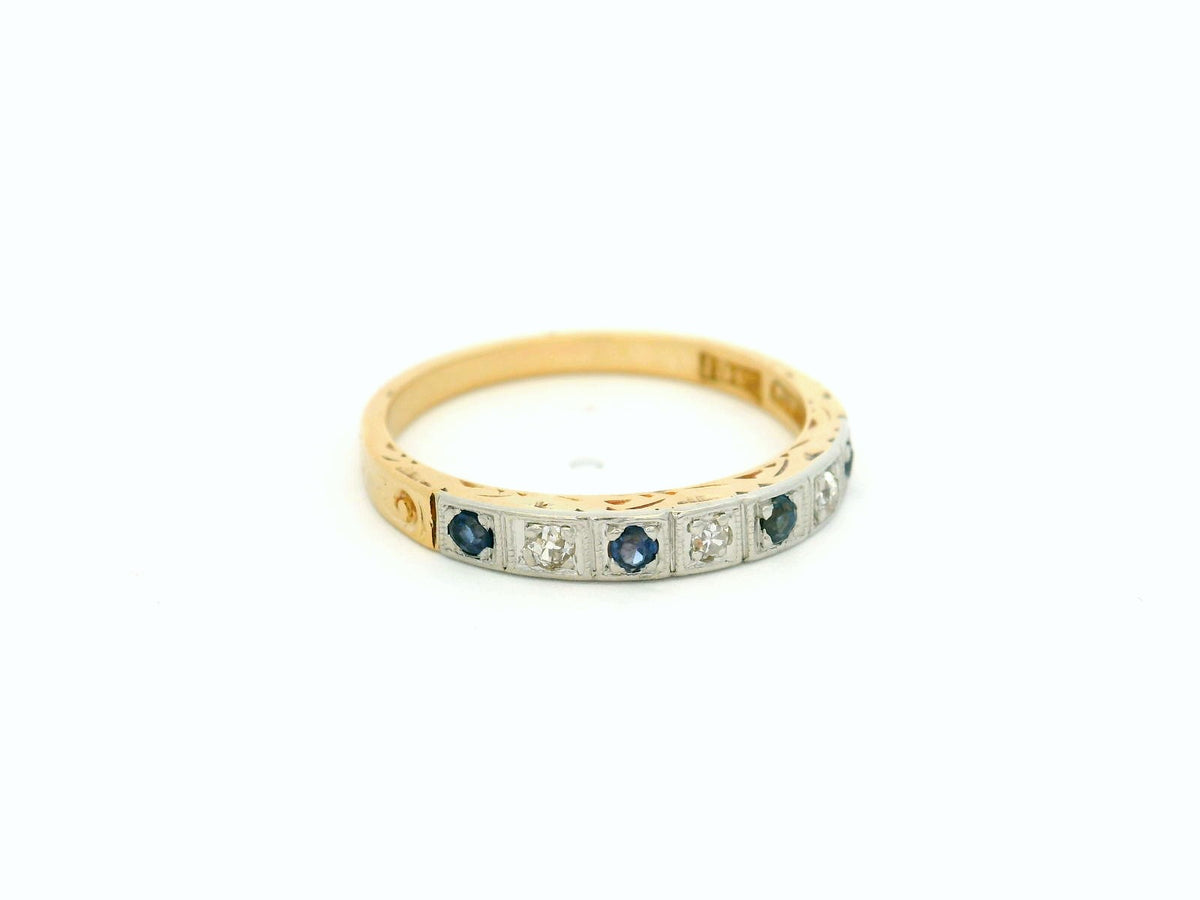 ANTIQUE ART DECO SAPPHIRE &amp; DIAMOND BAND 18ct GOLD
