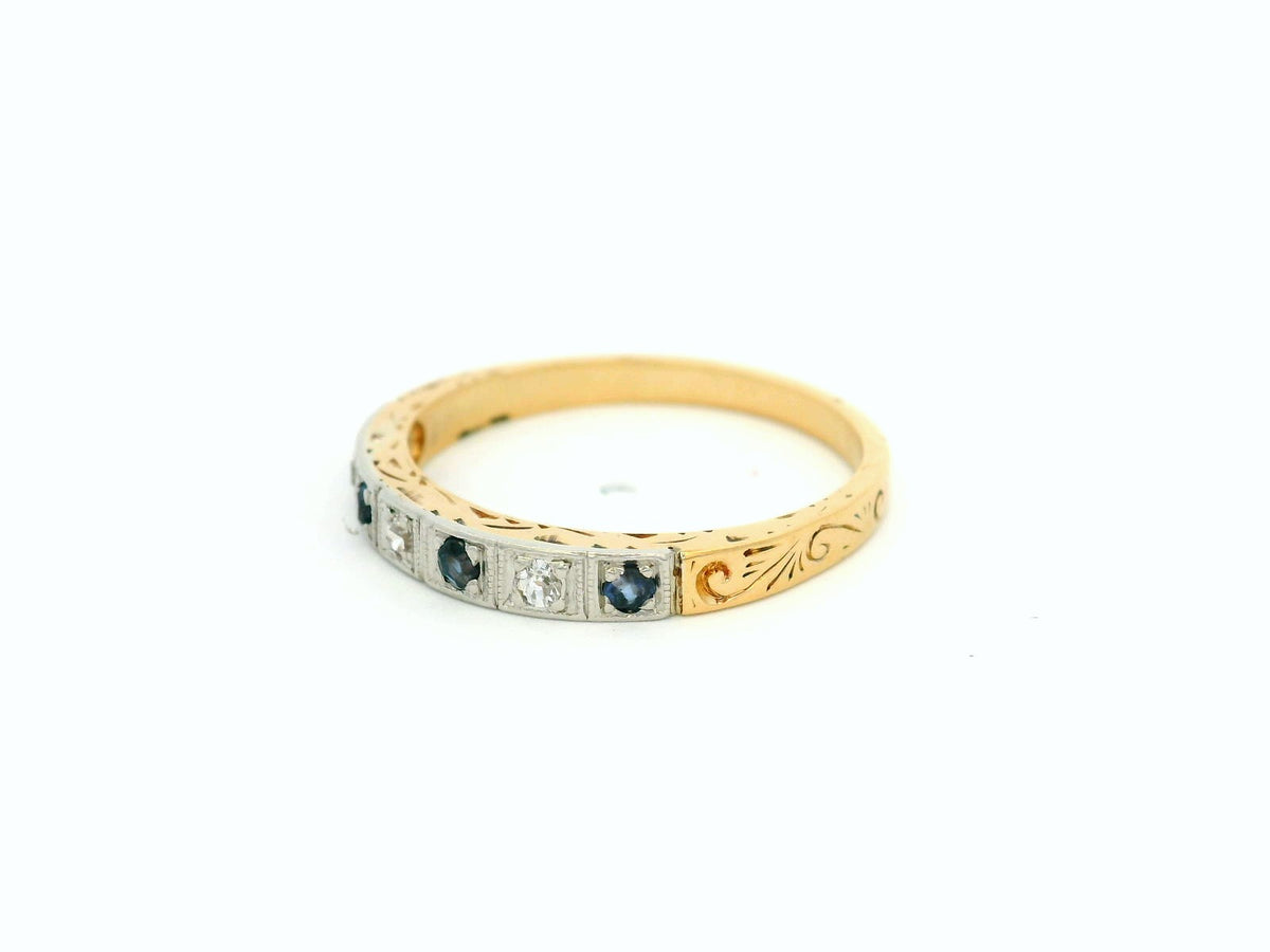 ANTIQUE ART DECO SAPPHIRE &amp; DIAMOND BAND 18ct GOLD