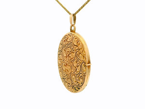 ANTIQUE ENGRAVED OVAL LOCKET 9ct GOLD