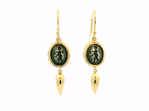 ANTIQUE EDWARDIAN INTAGLIO EARRINGS SILVER & 9CT GOLD