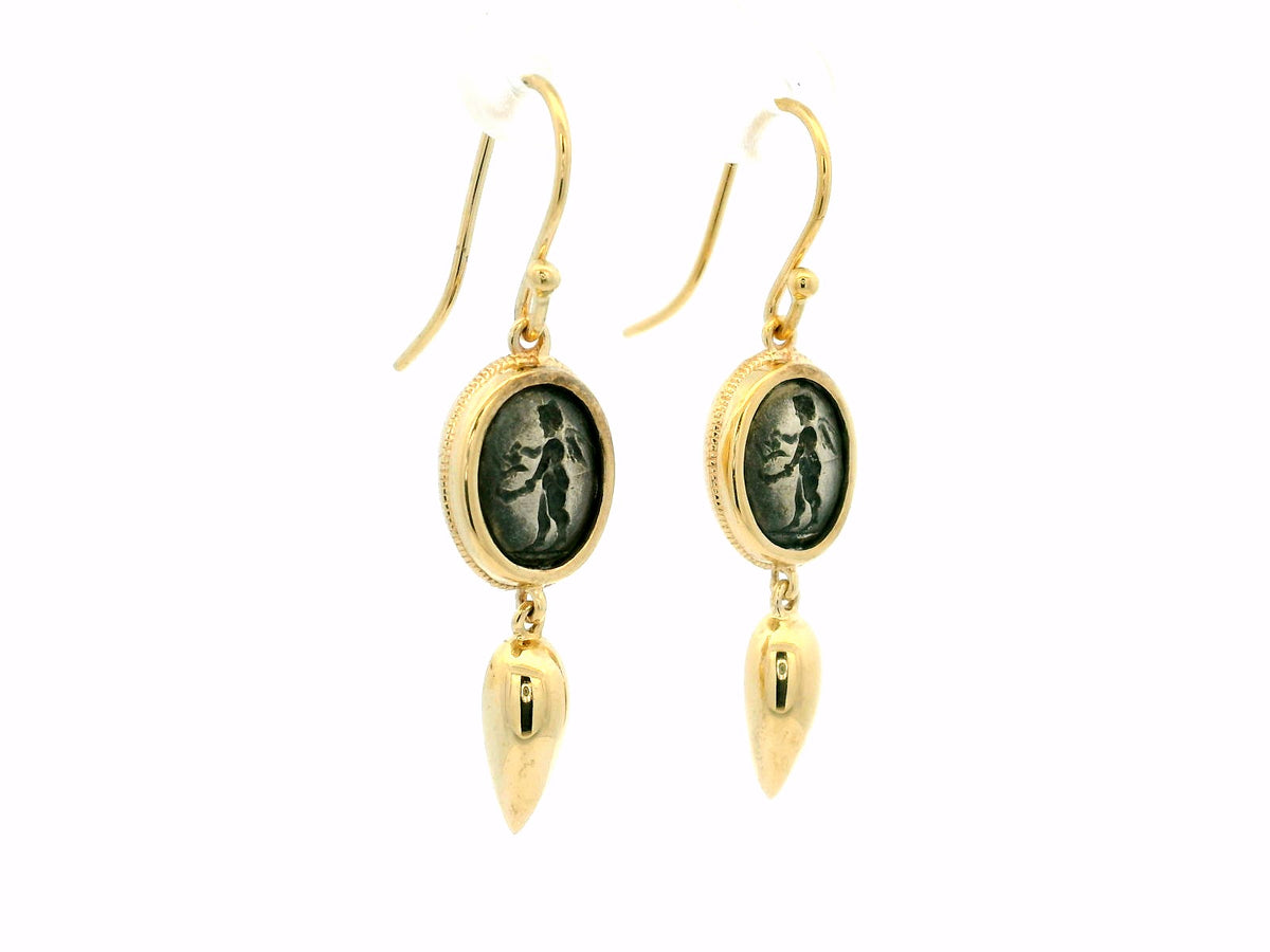 ANTIQUE EDWARDIAN INTAGLIO EARRINGS SILVER &amp; 9CT GOLD
