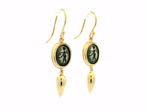 ANTIQUE EDWARDIAN INTAGLIO EARRINGS SILVER & 9CT GOLD