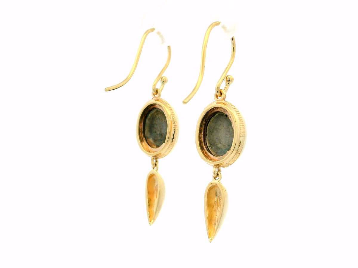 ANTIQUE EDWARDIAN INTAGLIO EARRINGS SILVER &amp; 9CT GOLD