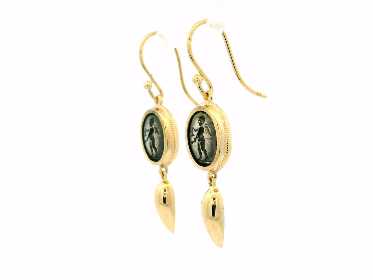 ANTIQUE EDWARDIAN INTAGLIO EARRINGS SILVER &amp; 9CT GOLD