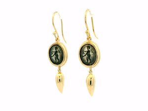 ANTIQUE EDWARDIAN INTAGLIO EARRINGS SILVER & 9CT GOLD