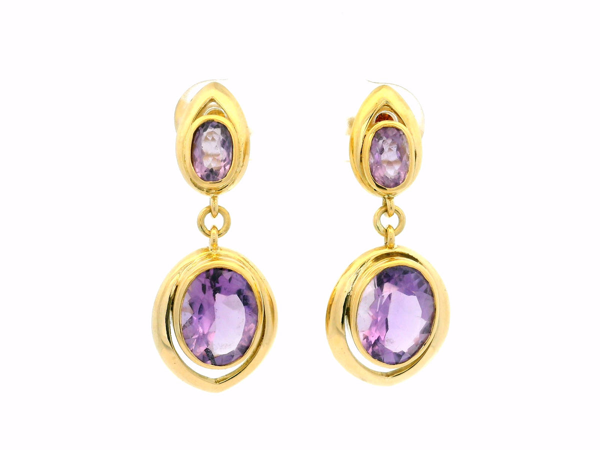 VINTAGE AMETHYST DROP EARRINGS 18ct GOLD