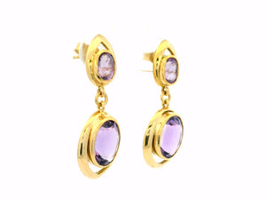 VINTAGE AMETHYST DROP EARRINGS 18ct GOLD