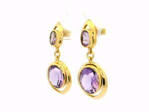 VINTAGE AMETHYST DROP EARRINGS 18ct GOLD