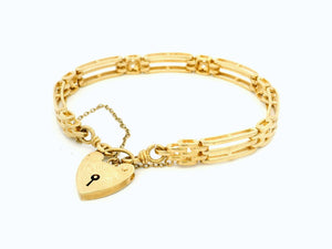 VINTAGE GATE LINK HEART PADLCOK BRACELET 9ct GOLD