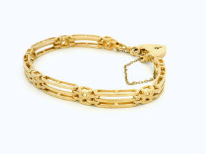 VINTAGE GATE LINK HEART PADLCOK BRACELET 9ct GOLD