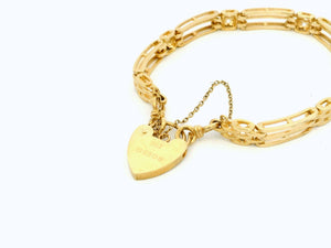 VINTAGE GATE LINK HEART PADLCOK BRACELET 9ct GOLD