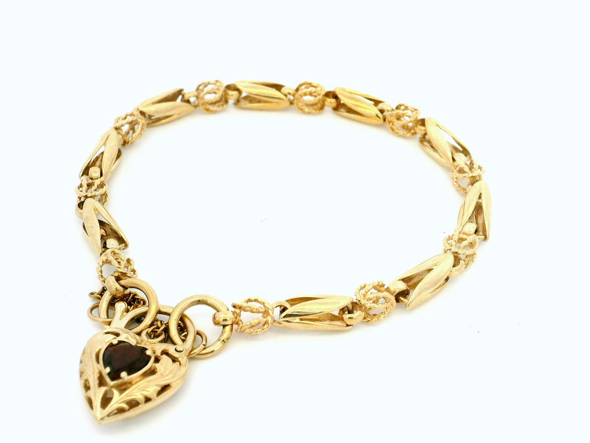 ANTIQUE EDWARDIAN GARNET ‘WHEAT &amp; BARLEY’ LINK BRACELET 9ct GOLD