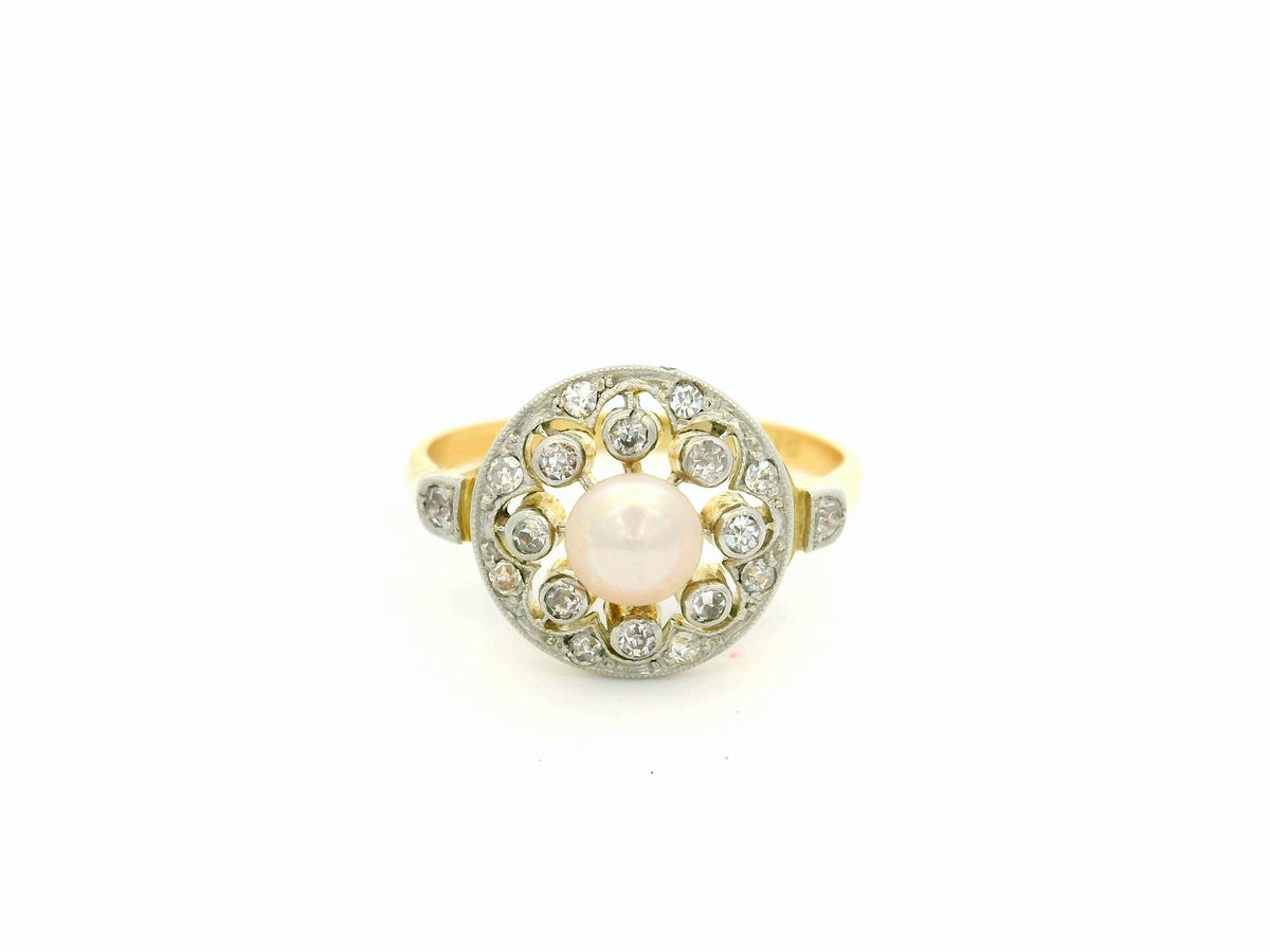 ANTIQUE BELLE EPOCHE PEARL &amp; DIAMOND RING 18ct GOLD &amp; PLATINUM