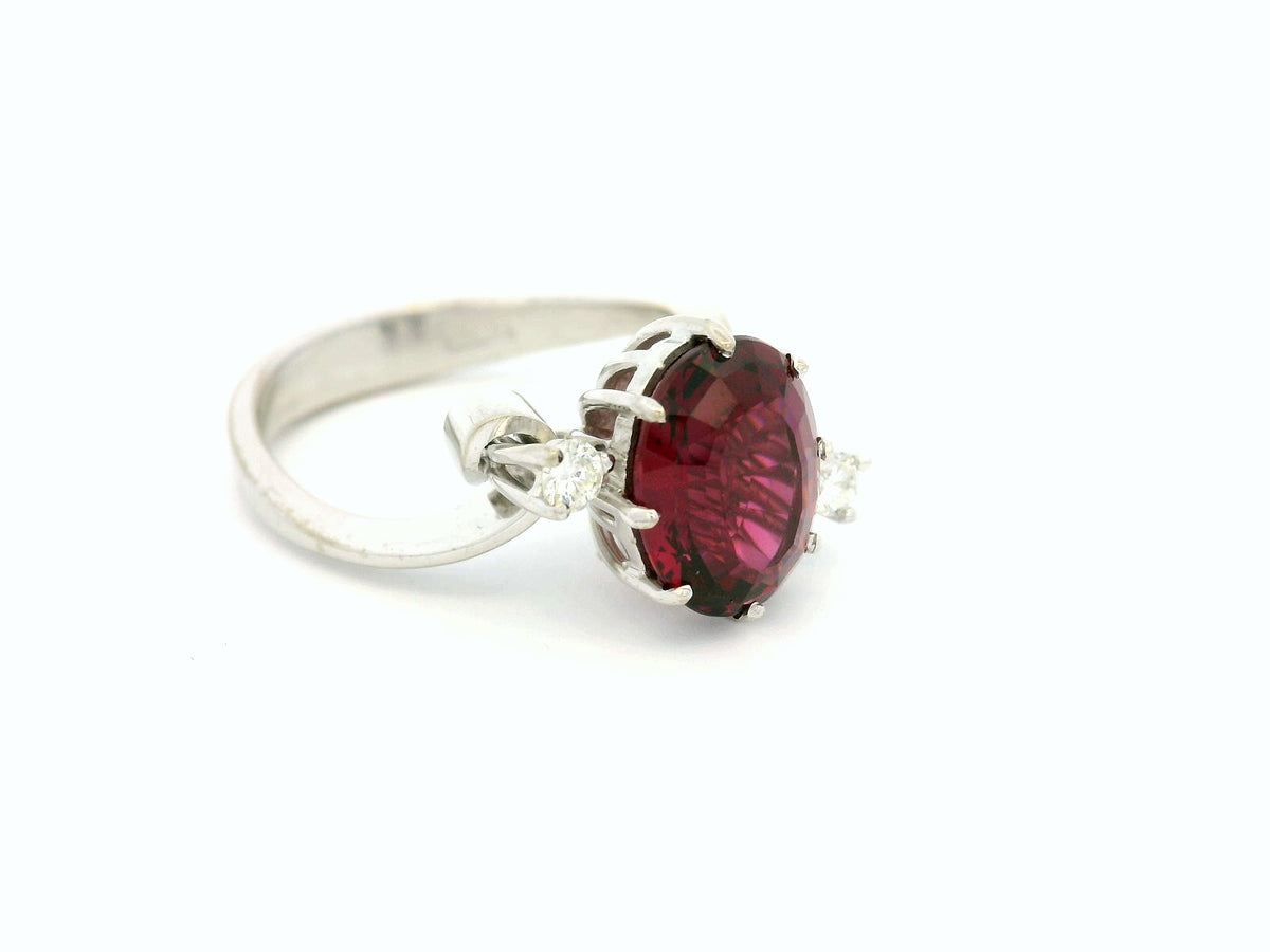 VINTAGE c1940 RHODOLITE GARNET &amp; DIAMOND RING 18ct GOLD
