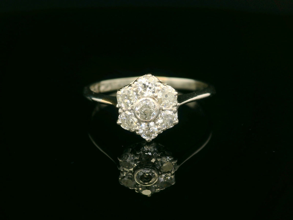 ANTIQUE EDWARDIAN DIAMOND DAISY 18ct GOLD &amp; PLATINUM