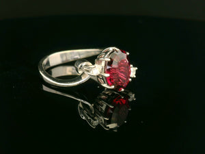 VINTAGE c1940 RHODOLITE GARNET & DIAMOND RING 18ct GOLD