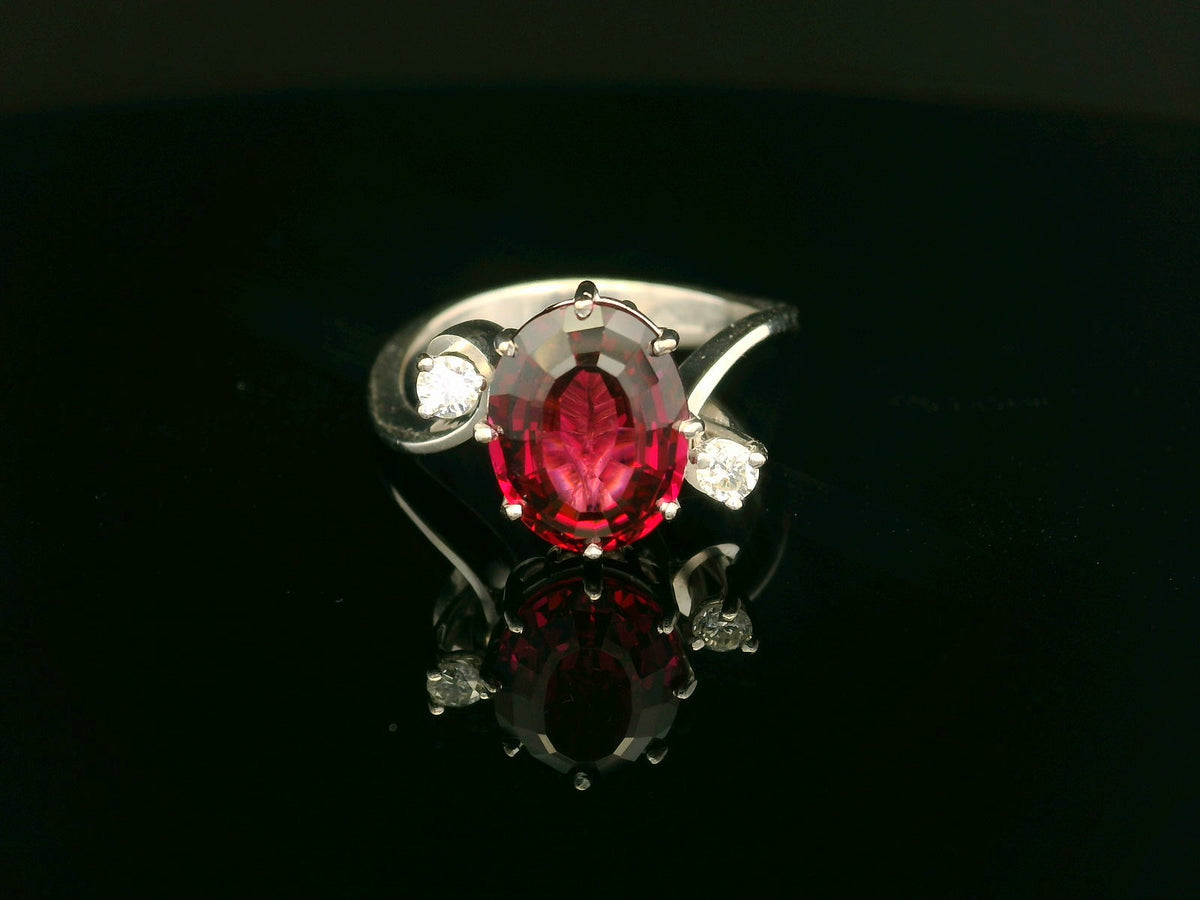 VINTAGE c1940 RHODOLITE GARNET &amp; DIAMOND RING 18ct GOLD