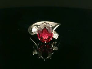 VINTAGE c1940 RHODOLITE GARNET & DIAMOND RING 18ct GOLD