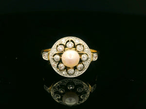 ANTIQUE BELLE EPOCHE PEARL & DIAMOND RING 18ct GOLD & PLATINUM