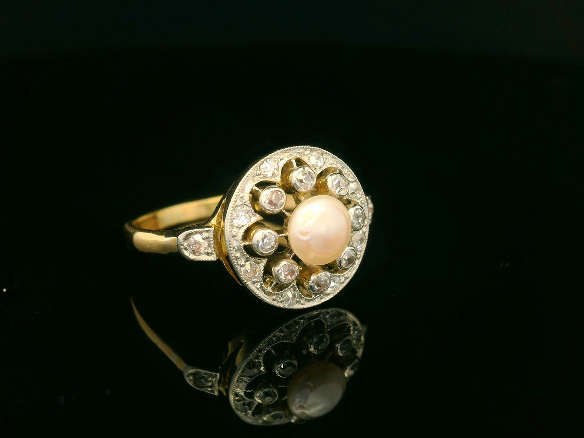 ANTIQUE BELLE EPOCHE PEARL &amp; DIAMOND RING 18ct GOLD &amp; PLATINUM