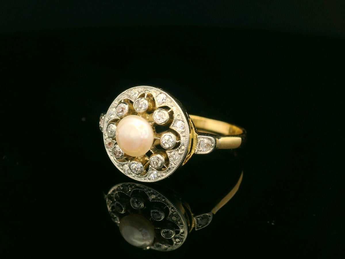 ANTIQUE BELLE EPOCHE PEARL &amp; DIAMOND RING 18ct GOLD &amp; PLATINUM
