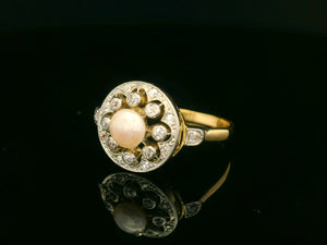 ANTIQUE BELLE EPOCHE PEARL & DIAMOND RING 18ct GOLD & PLATINUM