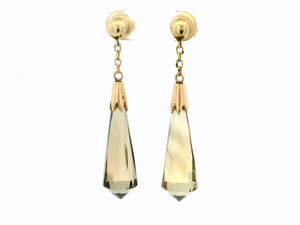 VINTAGE ART DECO SMOKY QUARTZ PENDELOQUE EARRINGS 9CT GOLD