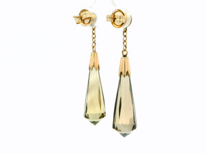 VINTAGE ART DECO SMOKY QUARTZ PENDELOQUE EARRINGS 9CT GOLD