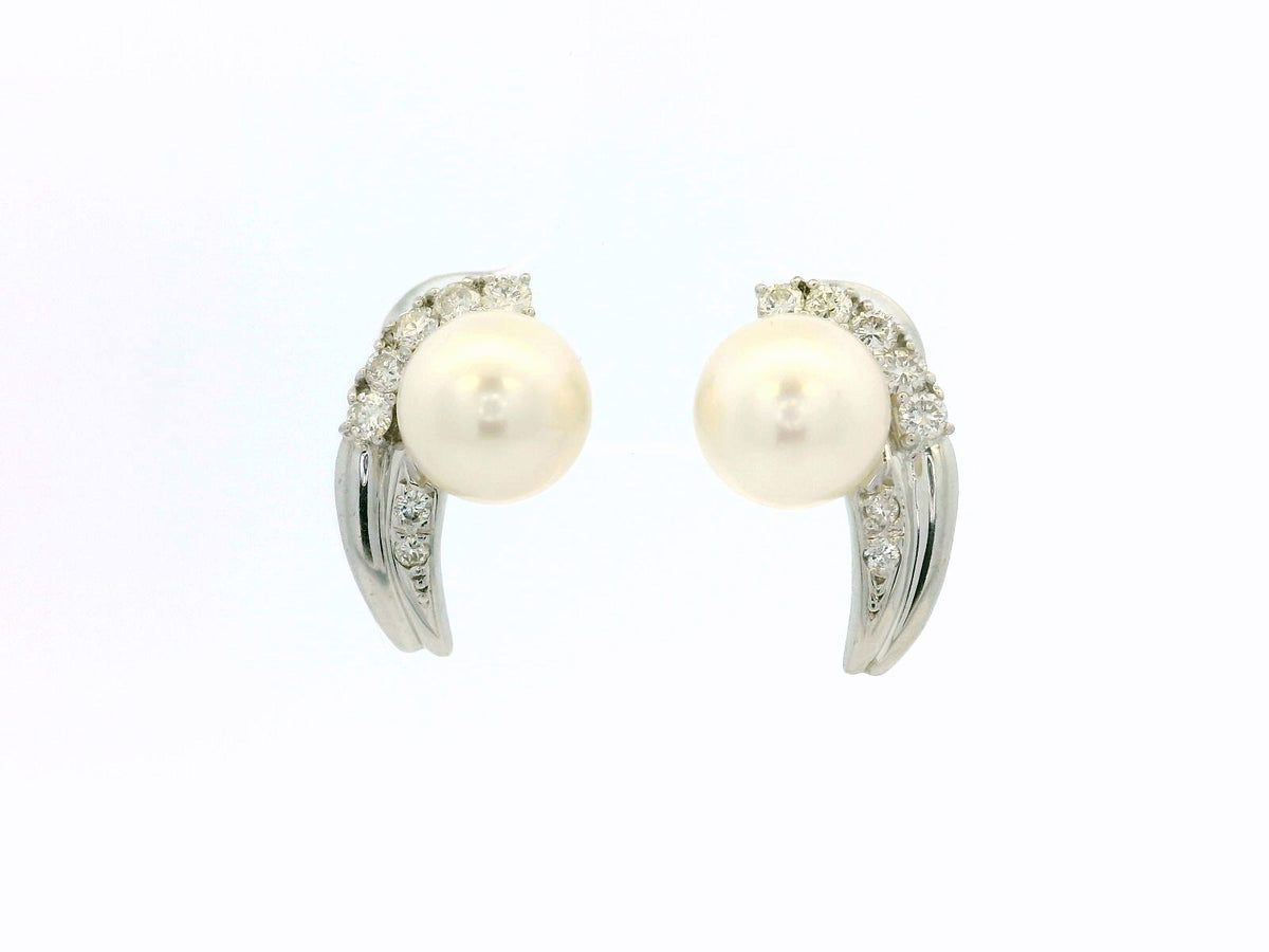 VINTAGE c1940 PEARL &amp; DIAMOND EARRINGS PLATINUM