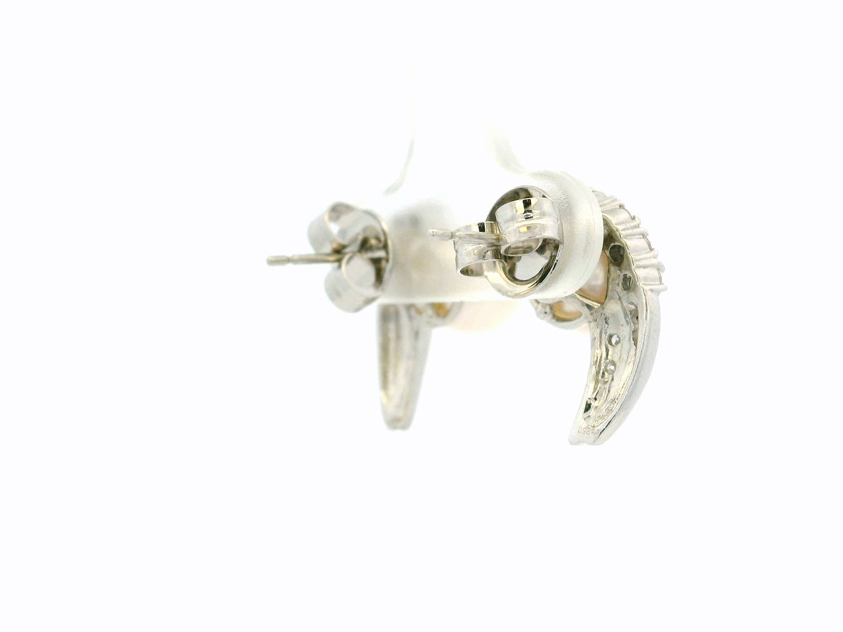 VINTAGE c1940 PEARL &amp; DIAMOND EARRINGS PLATINUM