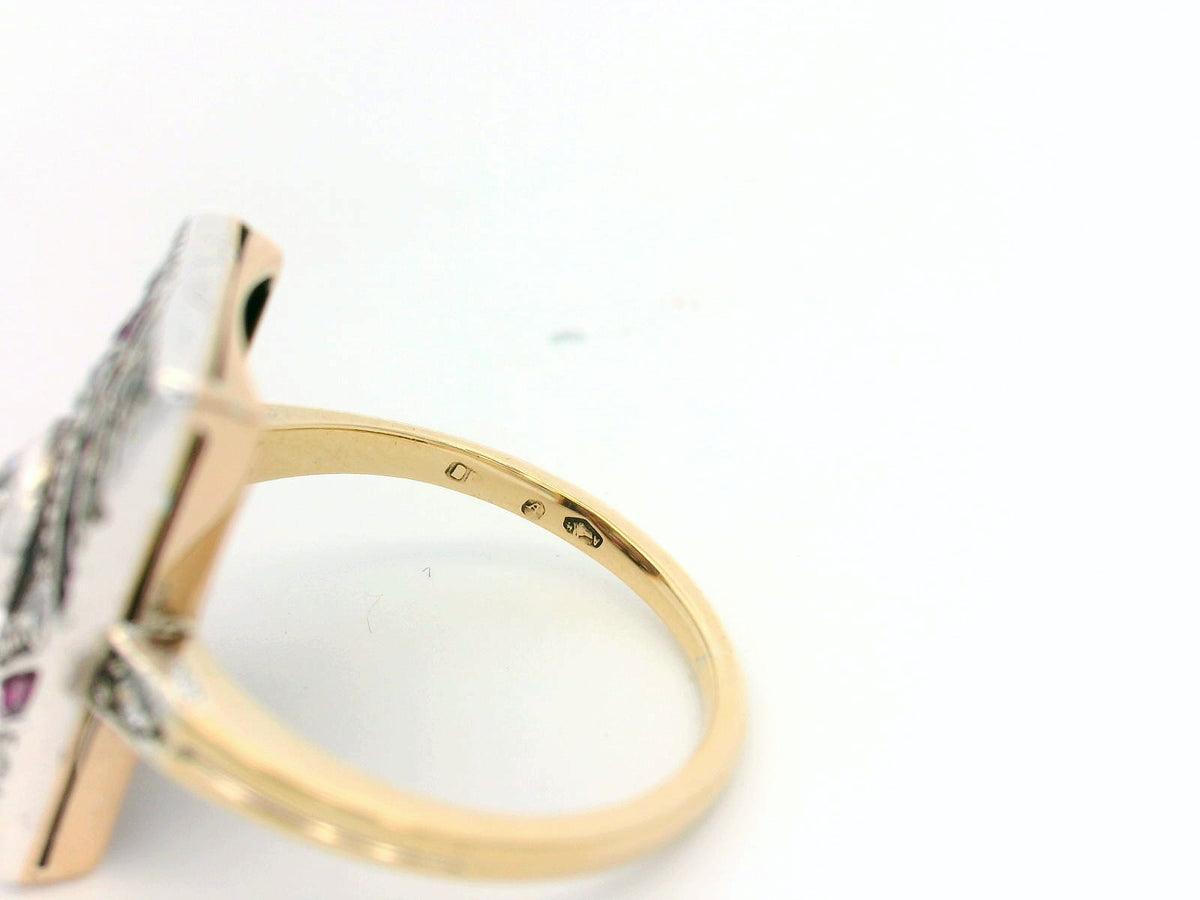 ANTIQUE FRENCH ART DECO DIAMOND &amp; RUBY RING 18ct GOLD