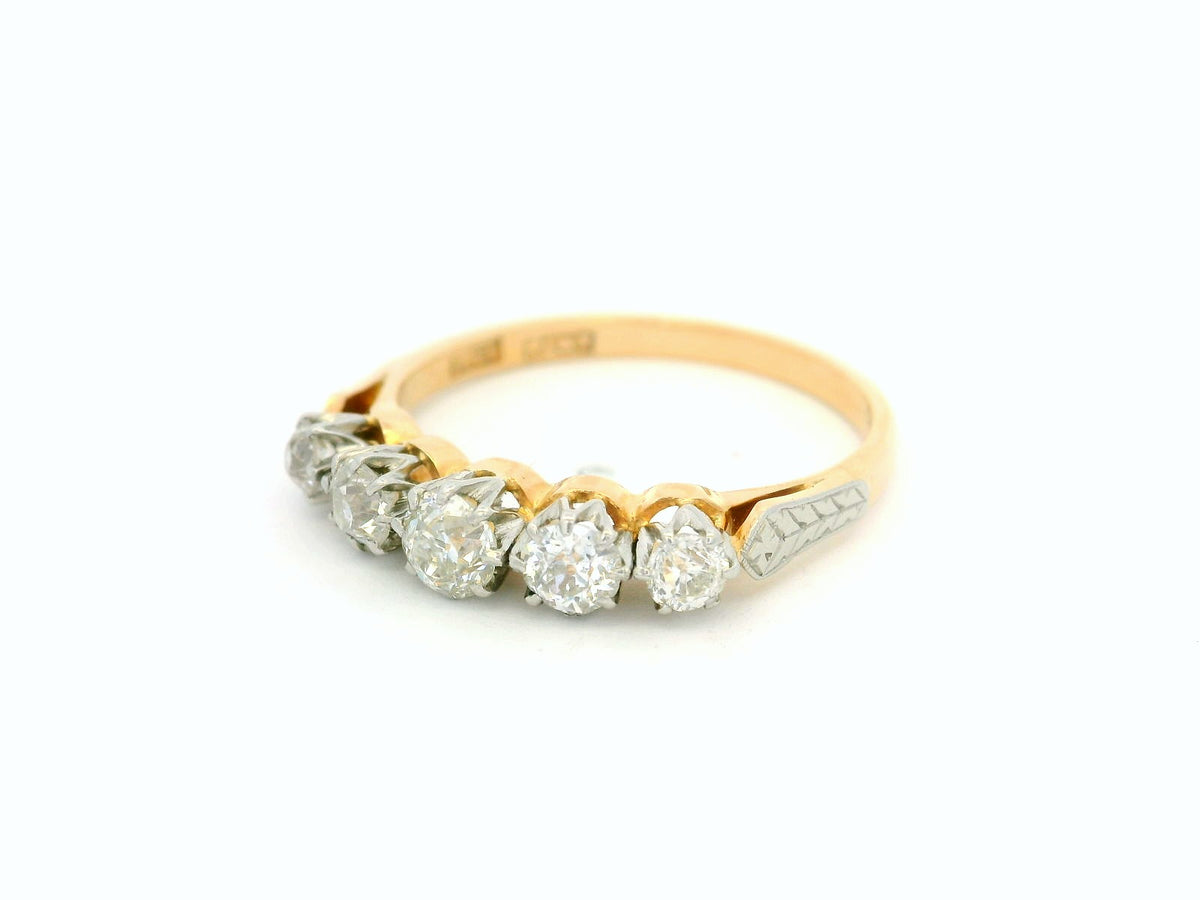 ANTIQUE EDWARDIAN FIVE STONE DIAMOND RING 18ct GOLD &amp; PLATINUM